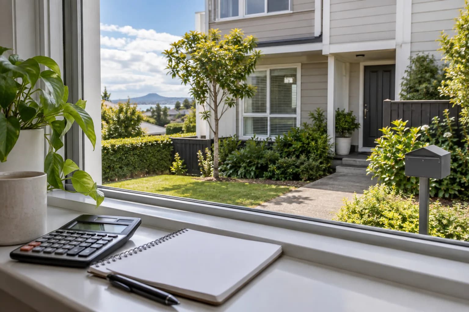 Rental townhouse viewed beside a notebook and calculator